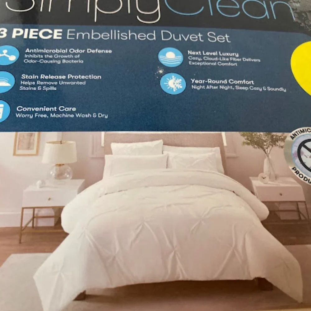 Serta Simply Clean 3 Pc Embellished Duvet Set